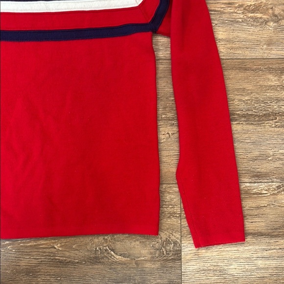Obermeyer Men's Size Medium Red Black/Dark Navy and White Striped Sweater - Picture 7 of 14